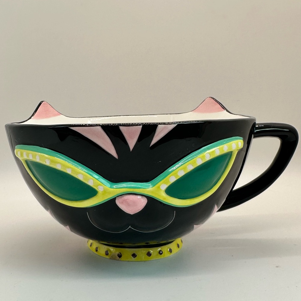 Department‎ 56 Cool Black Cat Mug Neon Green Sunglasses Cup